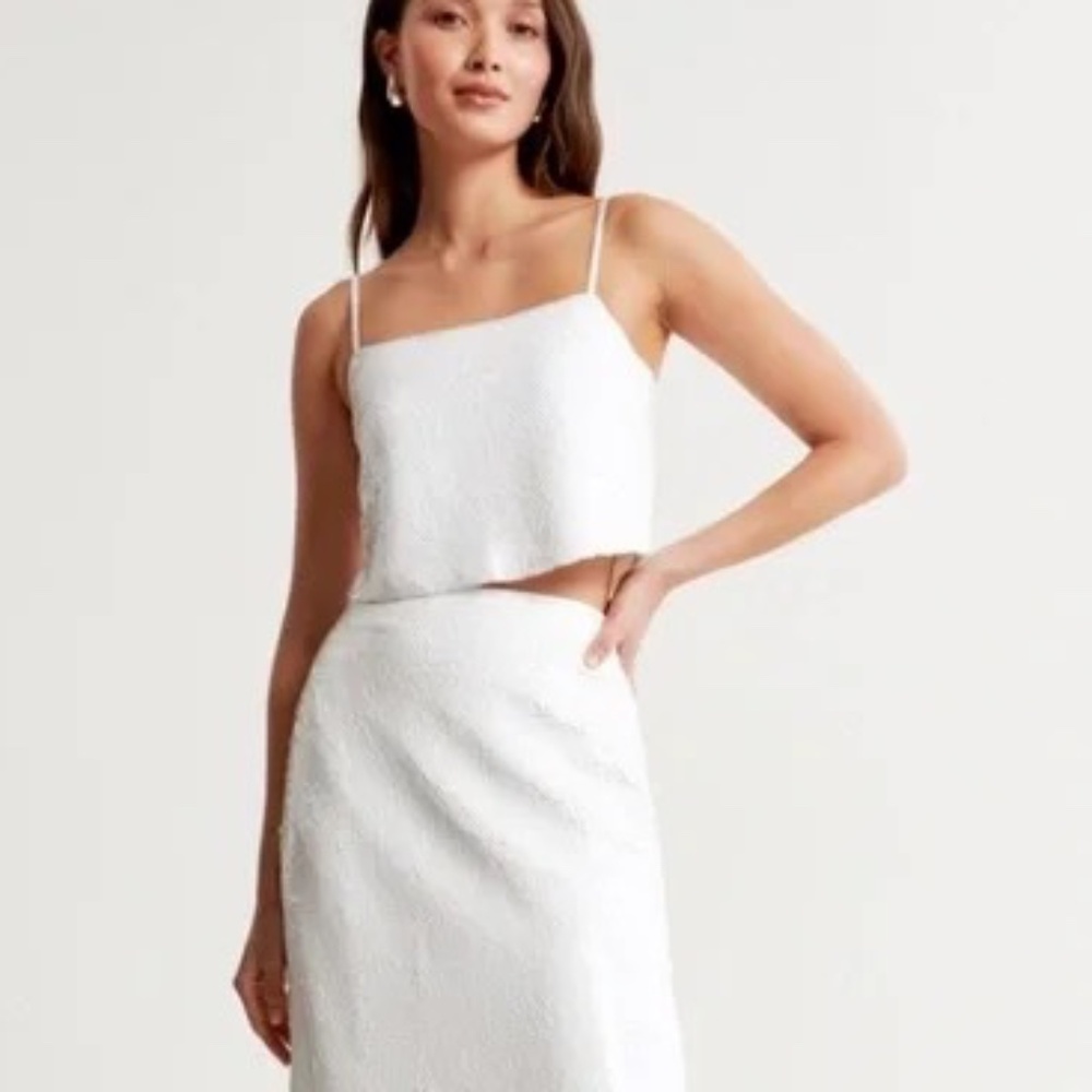 Abercrombie White Cropped Sequin Tank Top